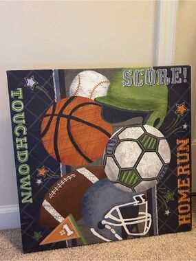 Sports Collage Canvas Wall Art in Green, Orange, White
